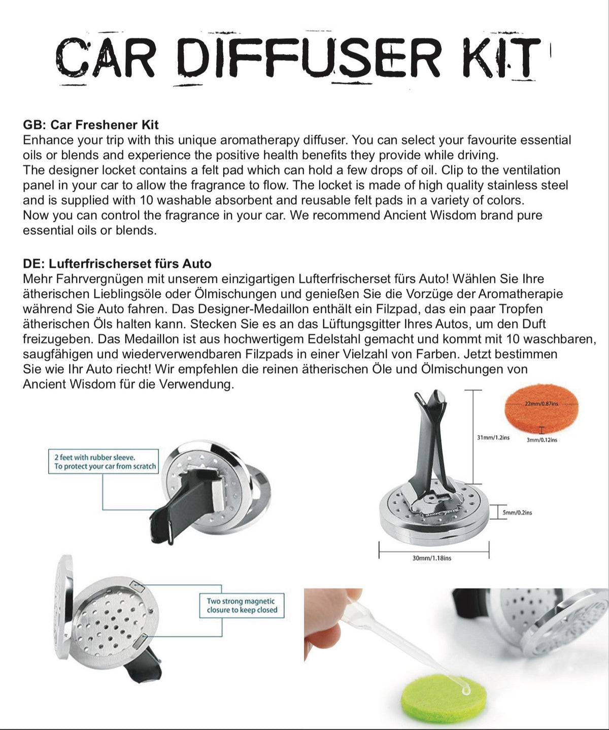 Car Diffuser Kit - Angel Wings - 30mm - Alternate angle - ORIVON Collection