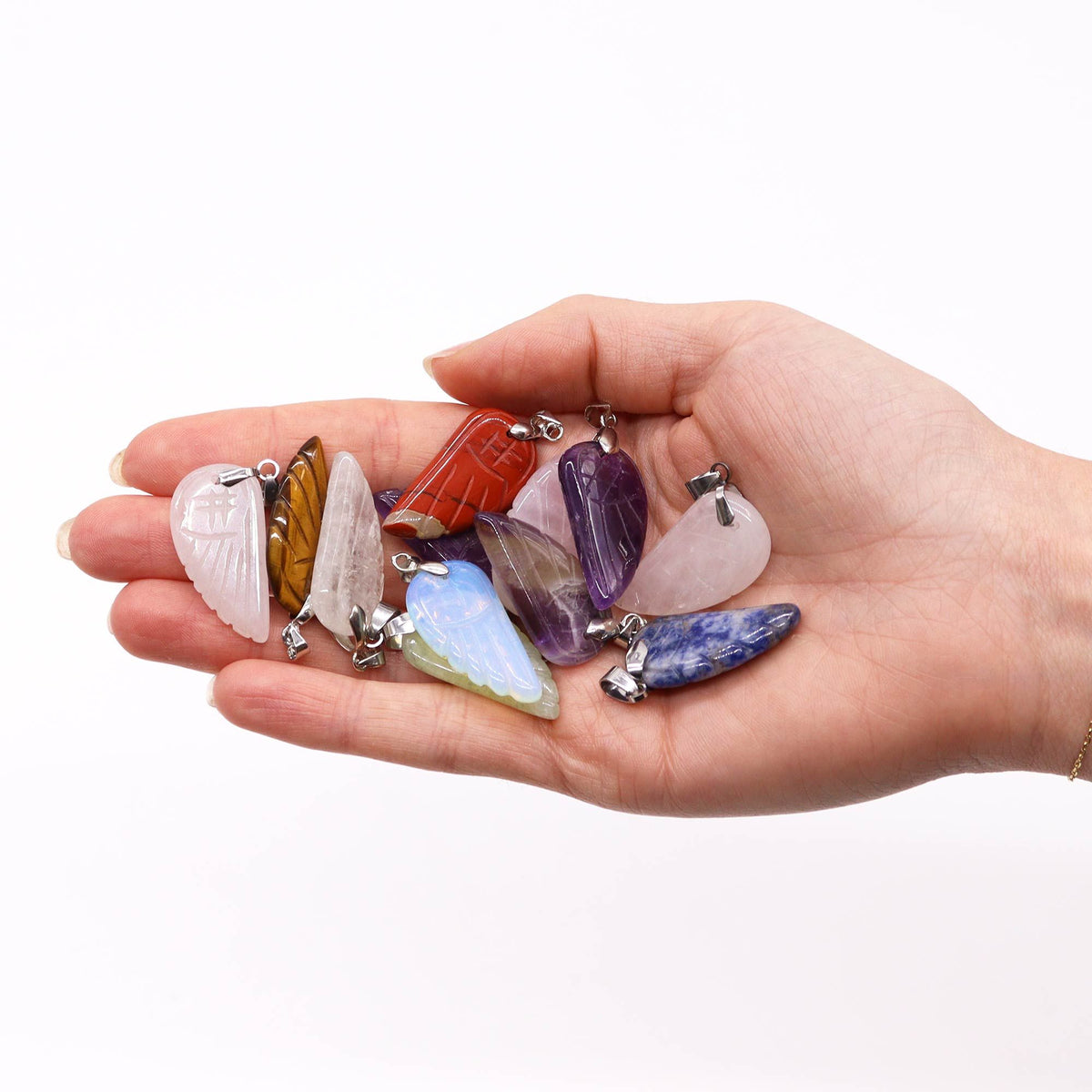 Gemstone Angel Wings Pendants (12 asst) 28x15mm