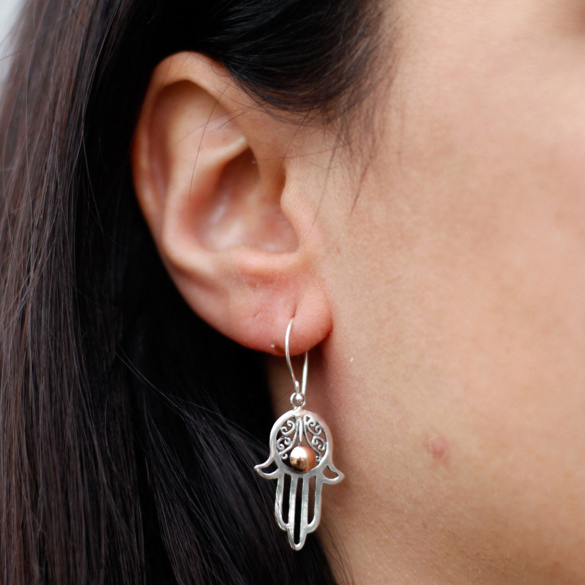 Silver & Gold Earring - Hamsa