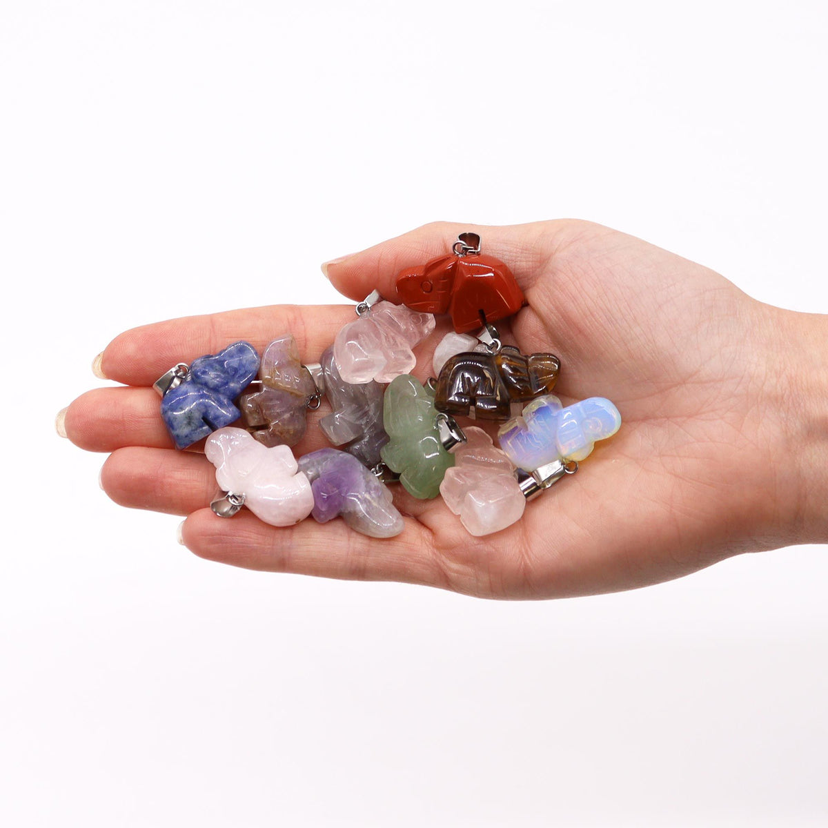 Gemstone Lucky Elephants Pendants (12) 25x15mm
