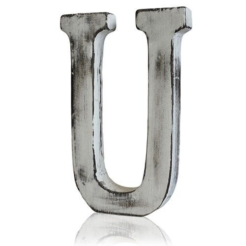 Shabby Chic Letter U - White Mango Wood