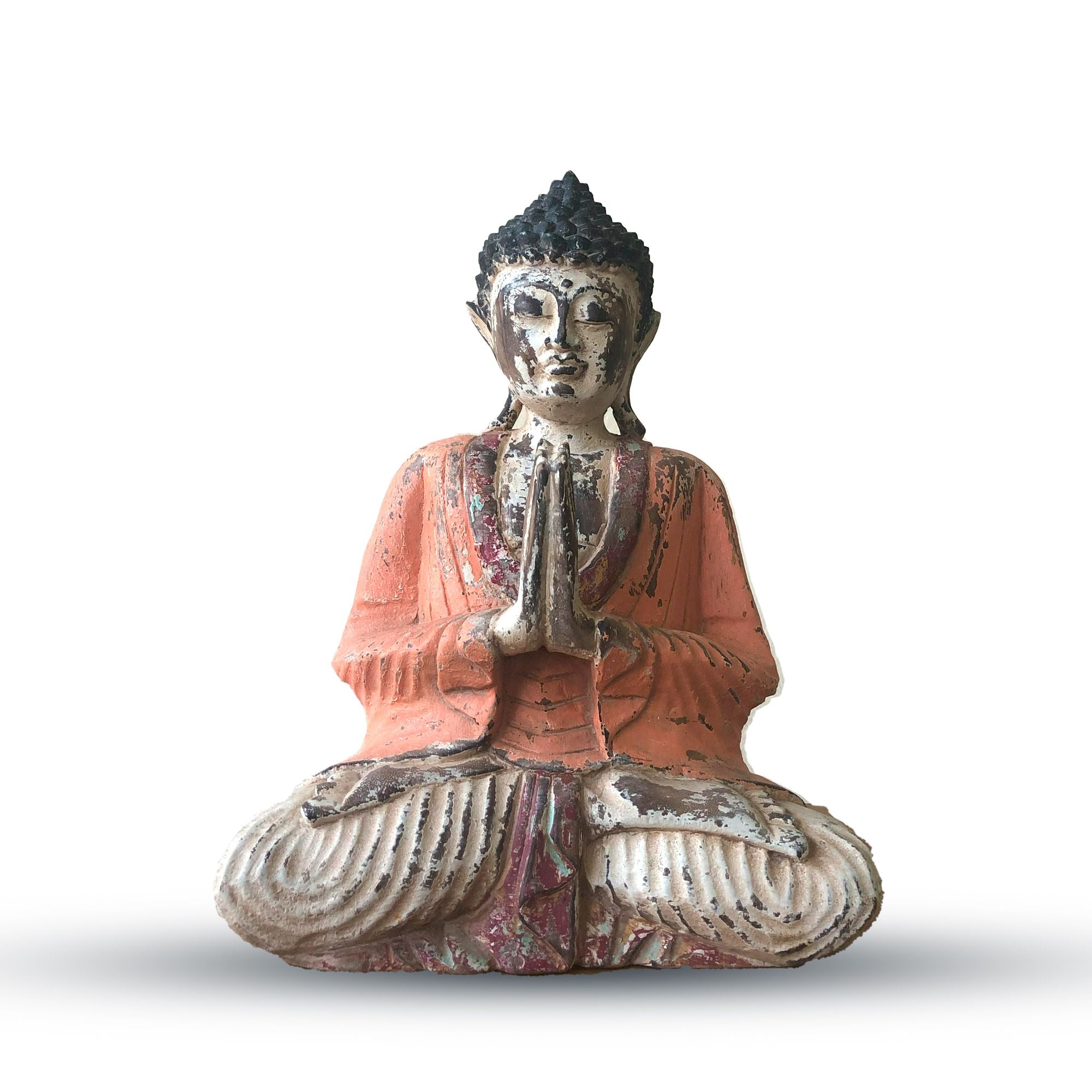 Vintage Orange Hand Carved Buddha Statue 30cm