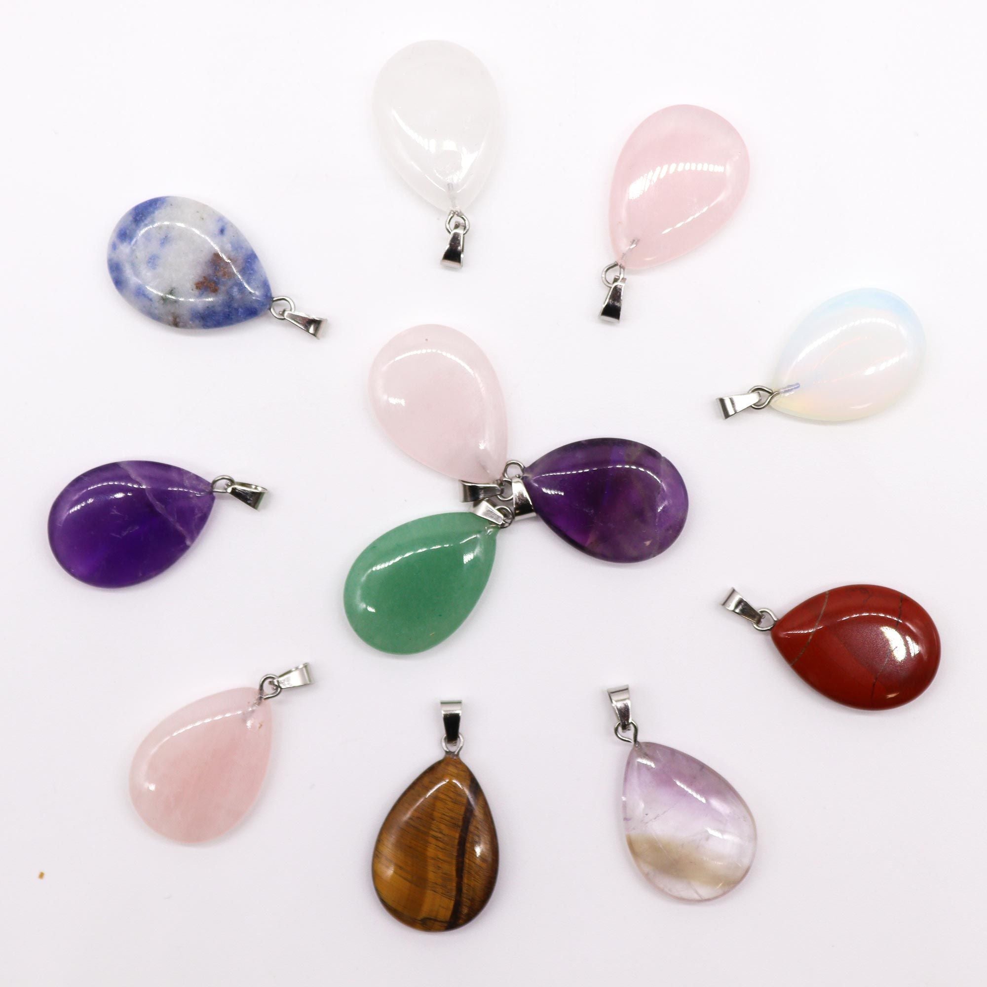 Gemstone Teardrops Pendants (12 asst) 25x18mm