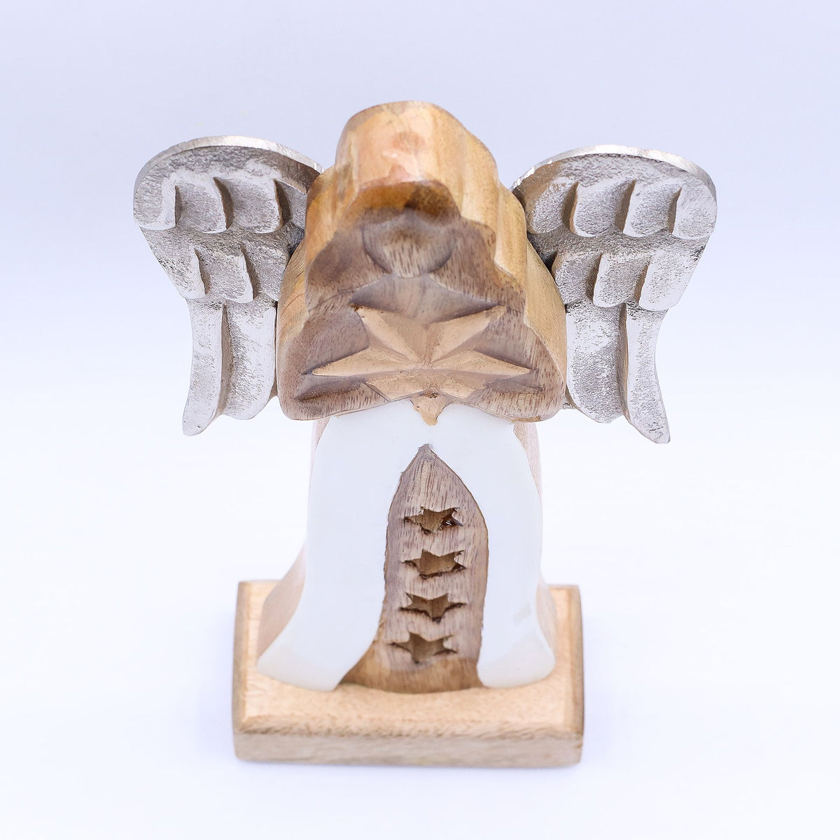 Large Mango Wood Star Angel - Metal Wings