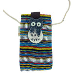 Phone Holder Bag - Multi White Stripes Owl Decor