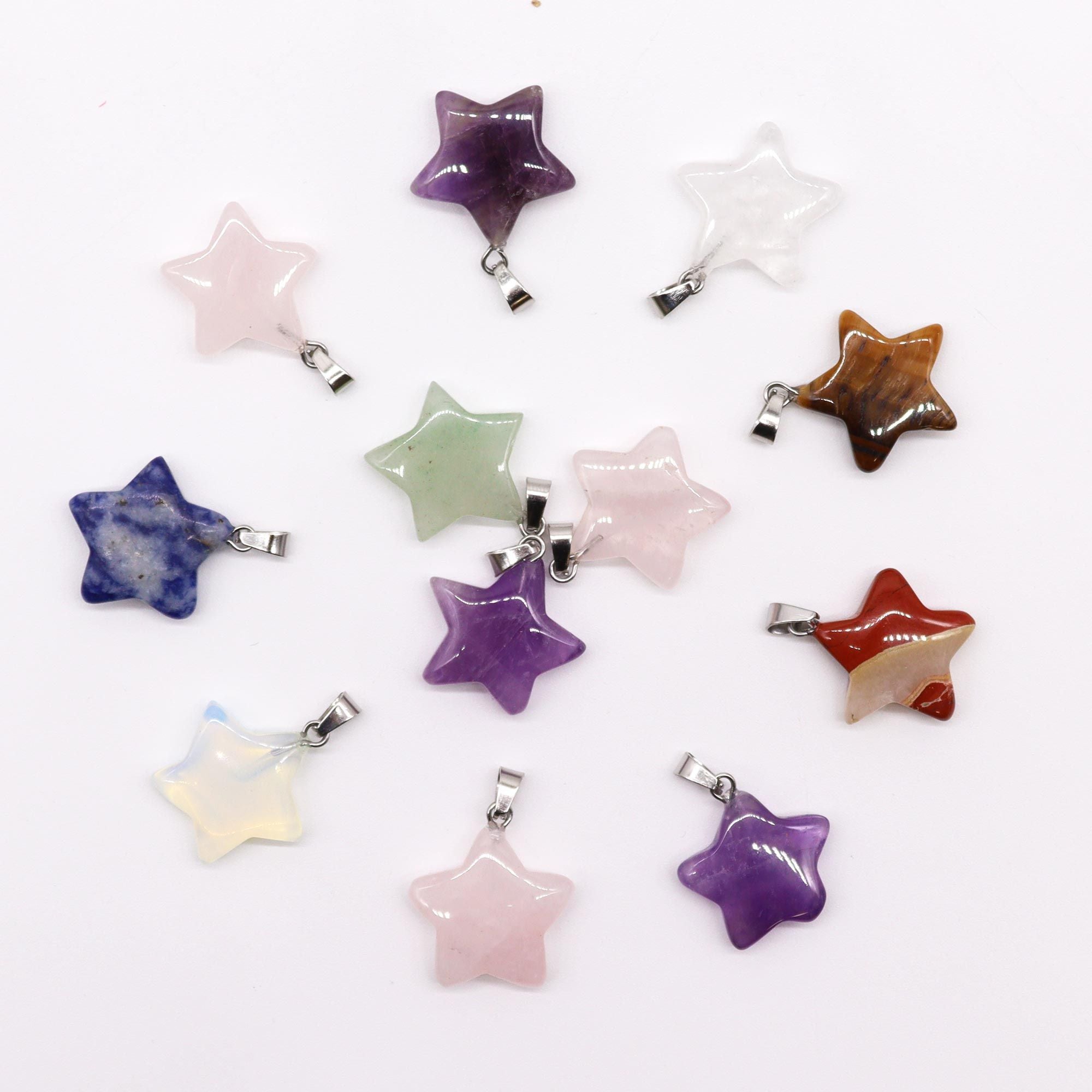 Gemstone Stars Pendants (12 asst) 20x6mm