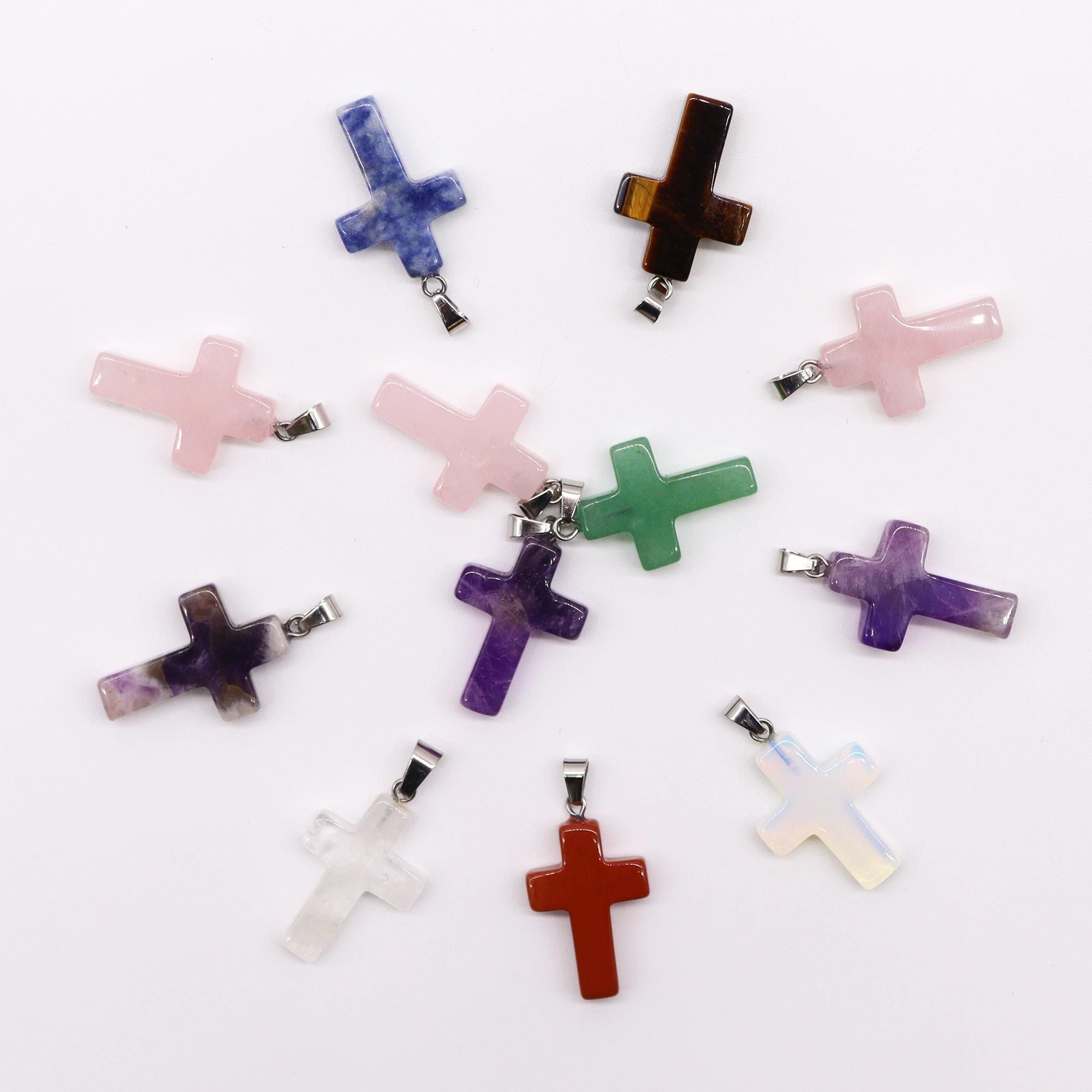 Gemstone Crosses Pendants (12 asst) 25x18mm