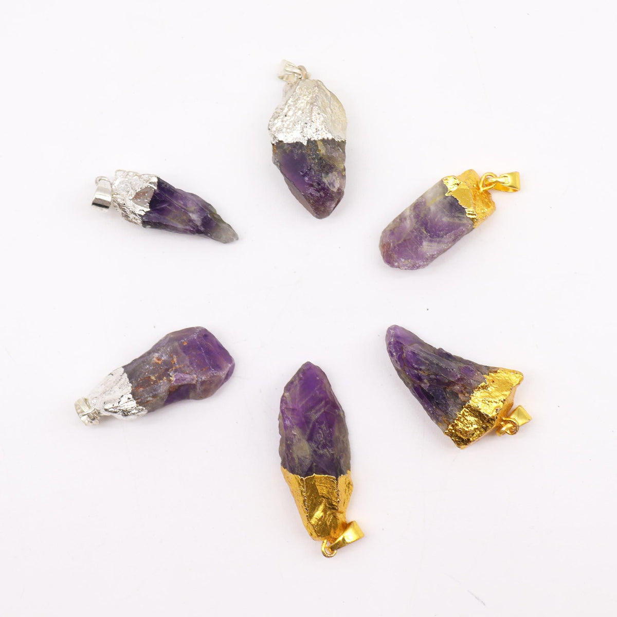 Gemstone Amethyst Pendants (6 asst) 20x15mm