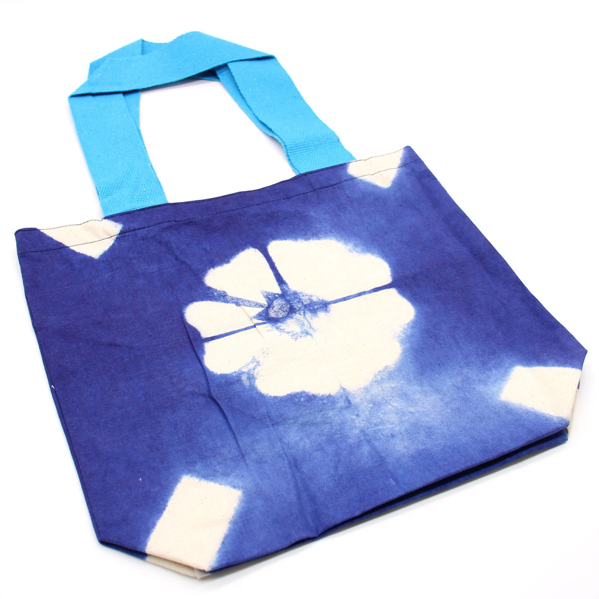 Natural Tye-Dye Cotton Bag - Blue Flower