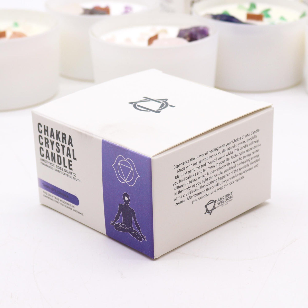 Chakra Crystal Candle – Third Eye Chakra - Close-up detail - ORIVON Collection