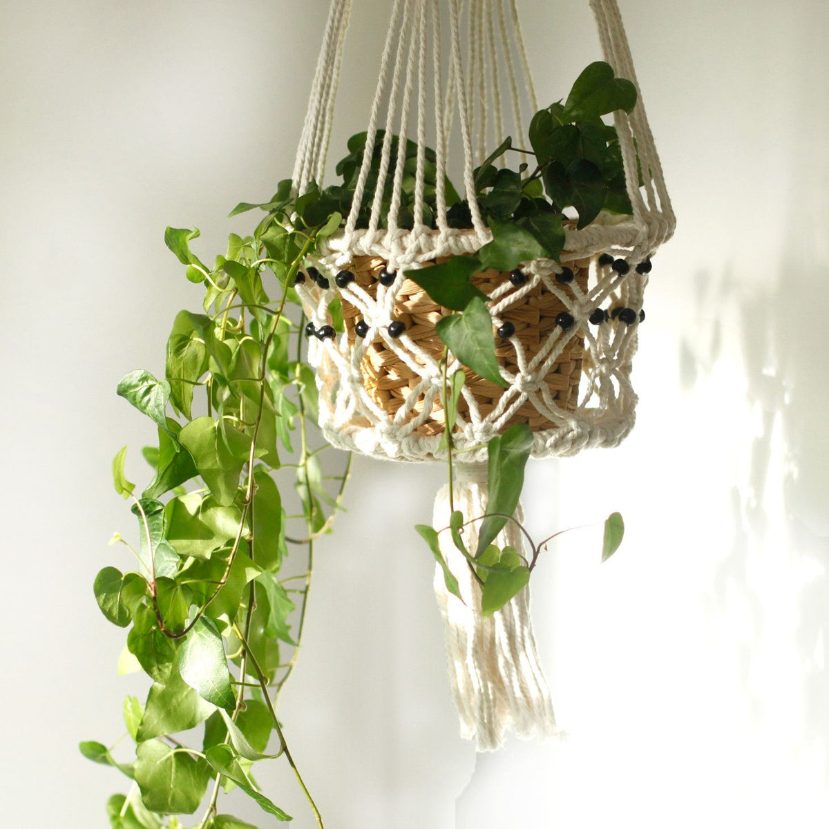 Macrame Pot Holder - Large Single Beaded