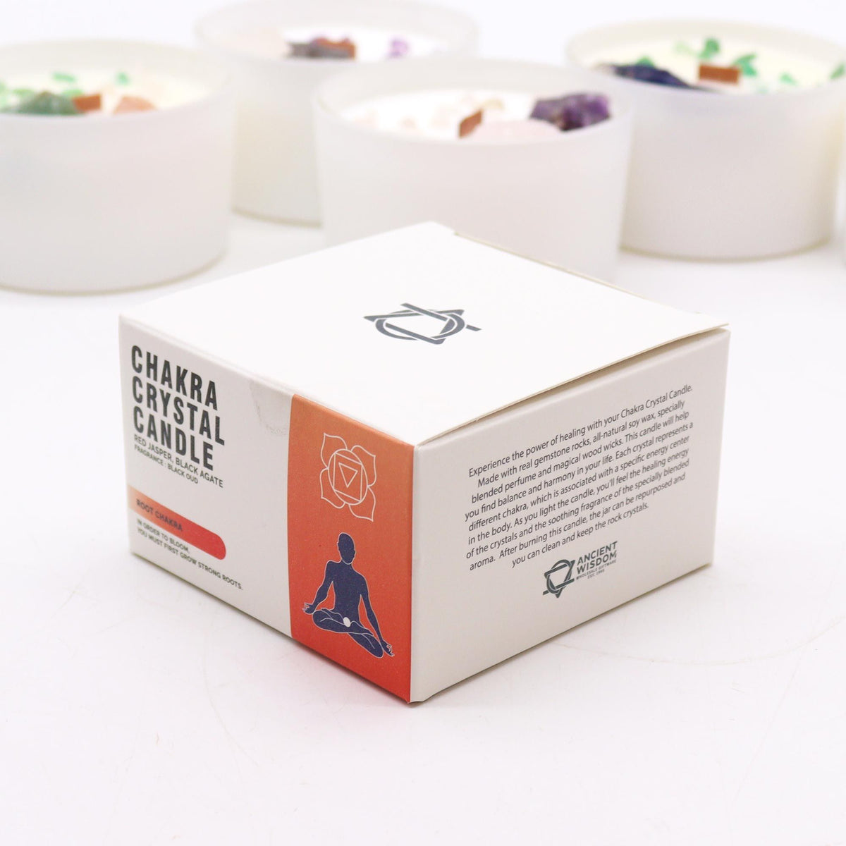 Chakra Crystal Candle – Root Chakra Grounding - Close-up detail - ORIVON Collection