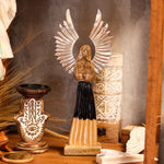 Large Mango Wood Guardian Angel - Metal Wings & Enamel