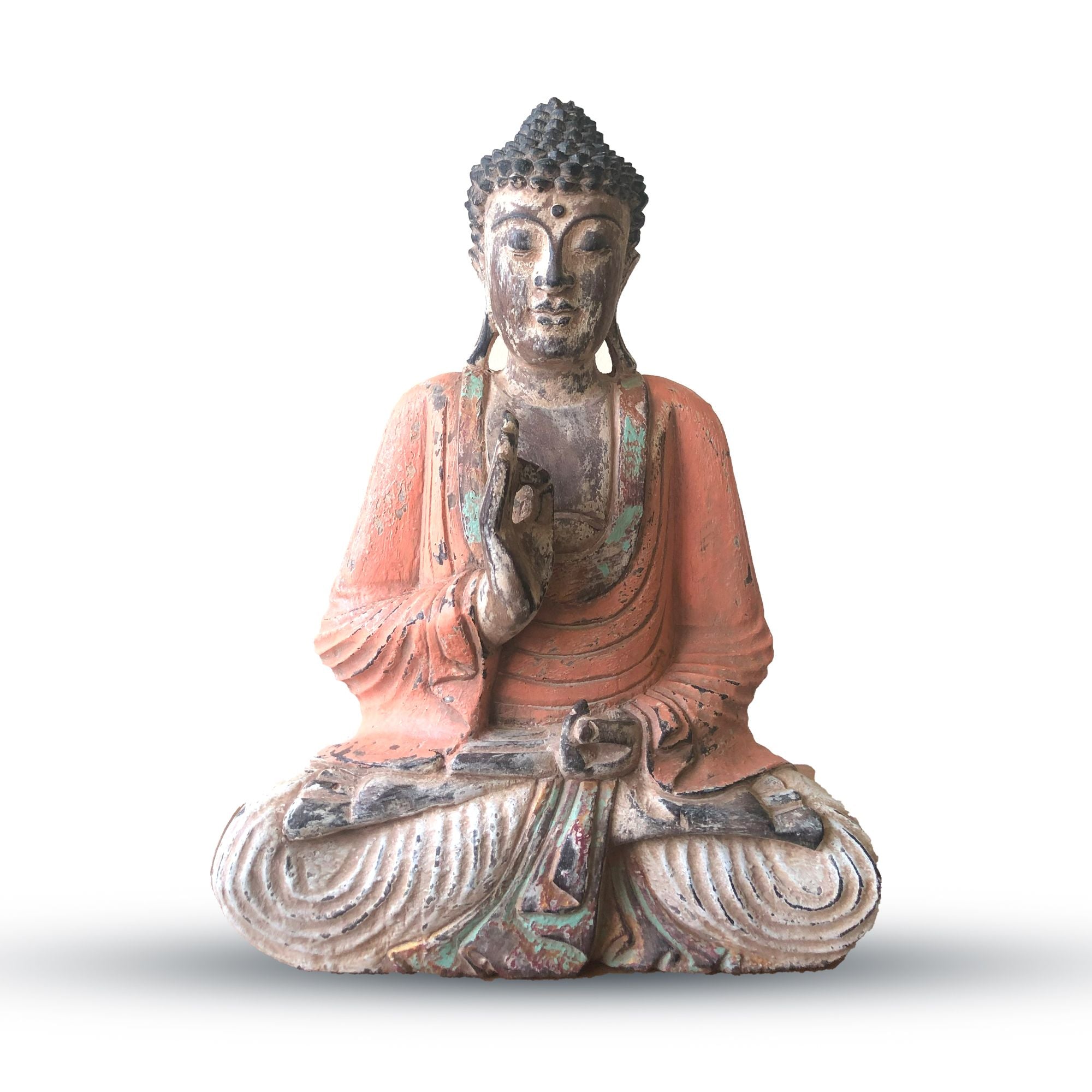 Vintage Orange Hand Carved Buddha 40cm Teaching