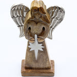 Large Mango Wood Peace Angel - Metal Wings & Enamel Detail
