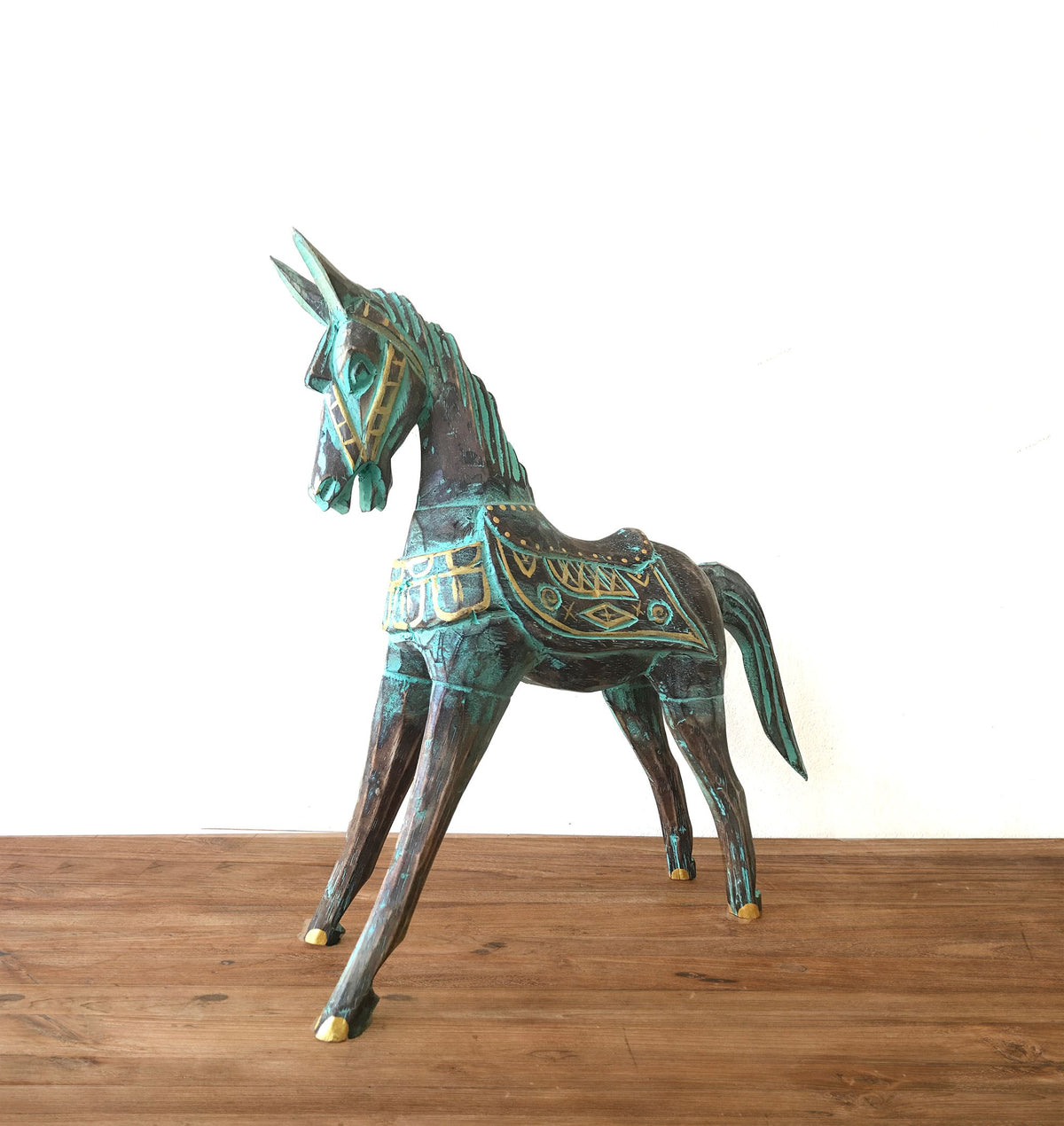 Large Gold & Turquoise Horse 32cm