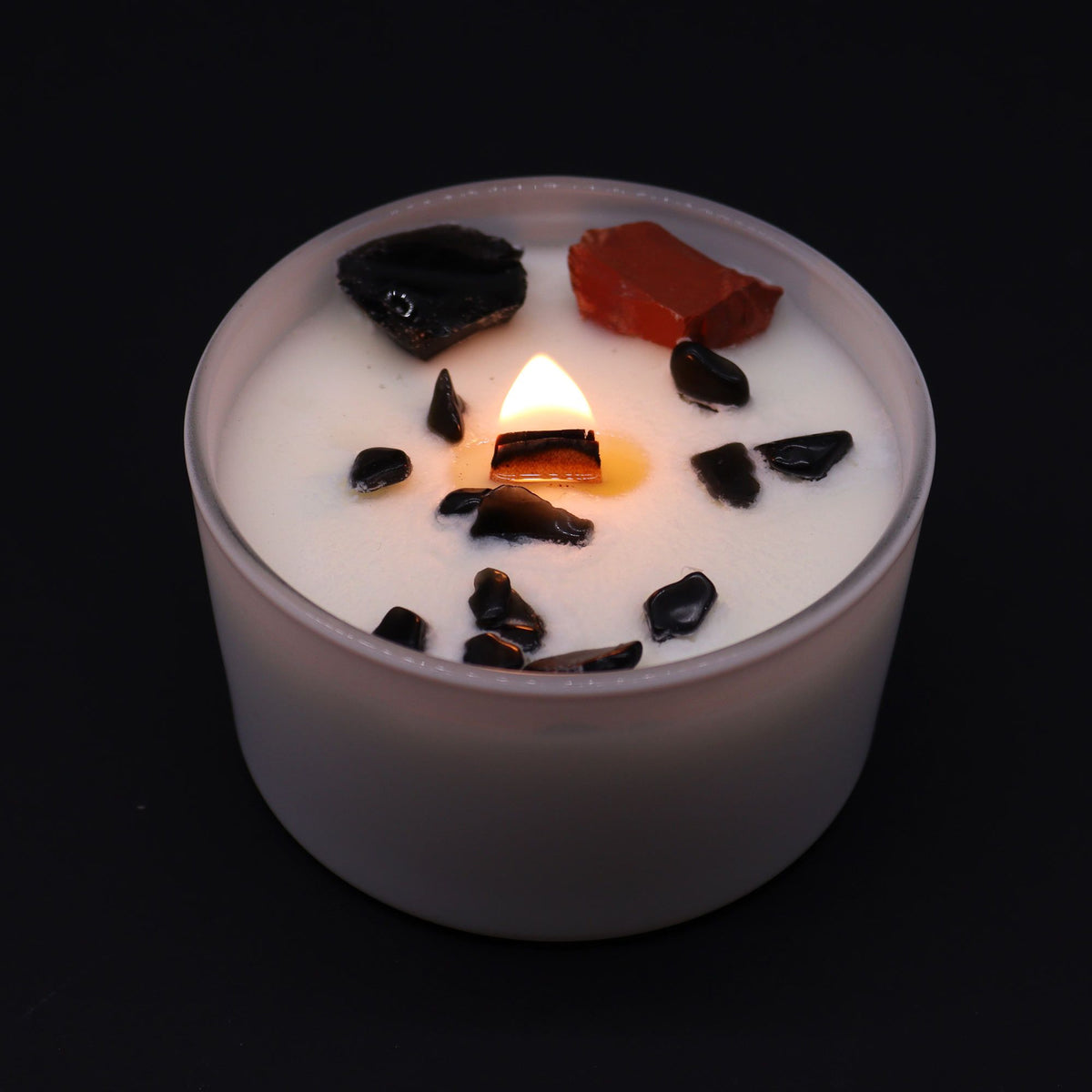 Chakra Crystal Candle – Root Chakra Grounding - Top view - ORIVON Collection