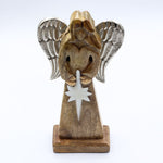 Large Mango Wood Peace Angel - Metal Wings & Enamel Detail