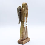 Large Mango Wood Peace Angel - Metal Wings & Enamel Detail