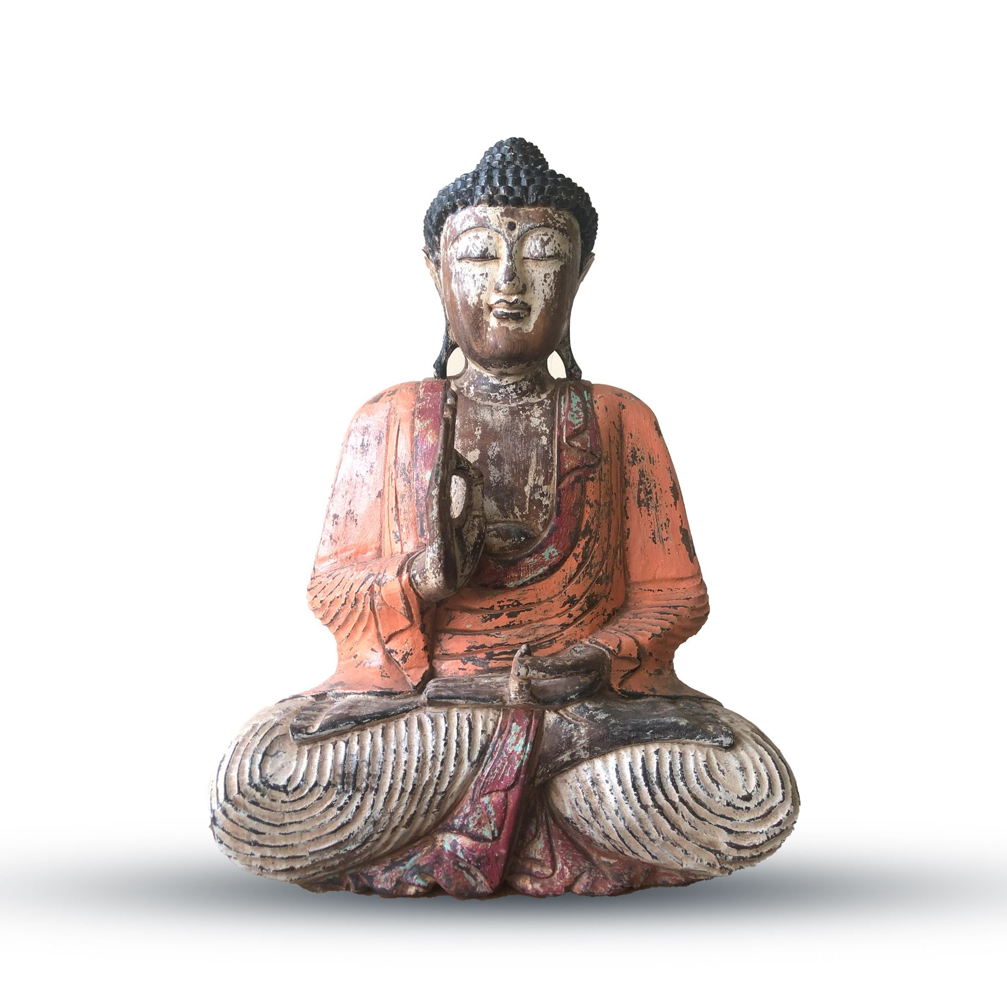 Vintage Orange Hand Carved Buddha 60cm Teaching