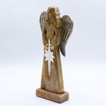 Large Mango Wood Peace Angel - Metal Wings & Enamel Detail