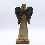 Large Mango Wood Peace Angel - Metal Wings & Enamel Detail