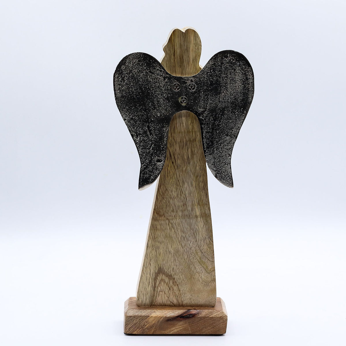 Large Mango Wood Peace Angel - Metal Wings & Enamel Detail