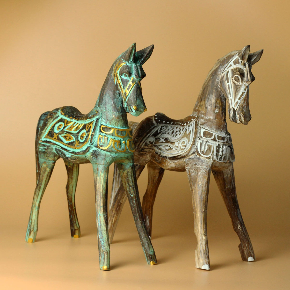Large Gold & Turquoise Horse 32cm
