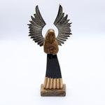 Large Mango Wood Guardian Angel - Metal Wings & Enamel