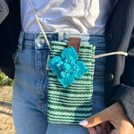 Phone Holder Bag - Green Stripes Flower Decor