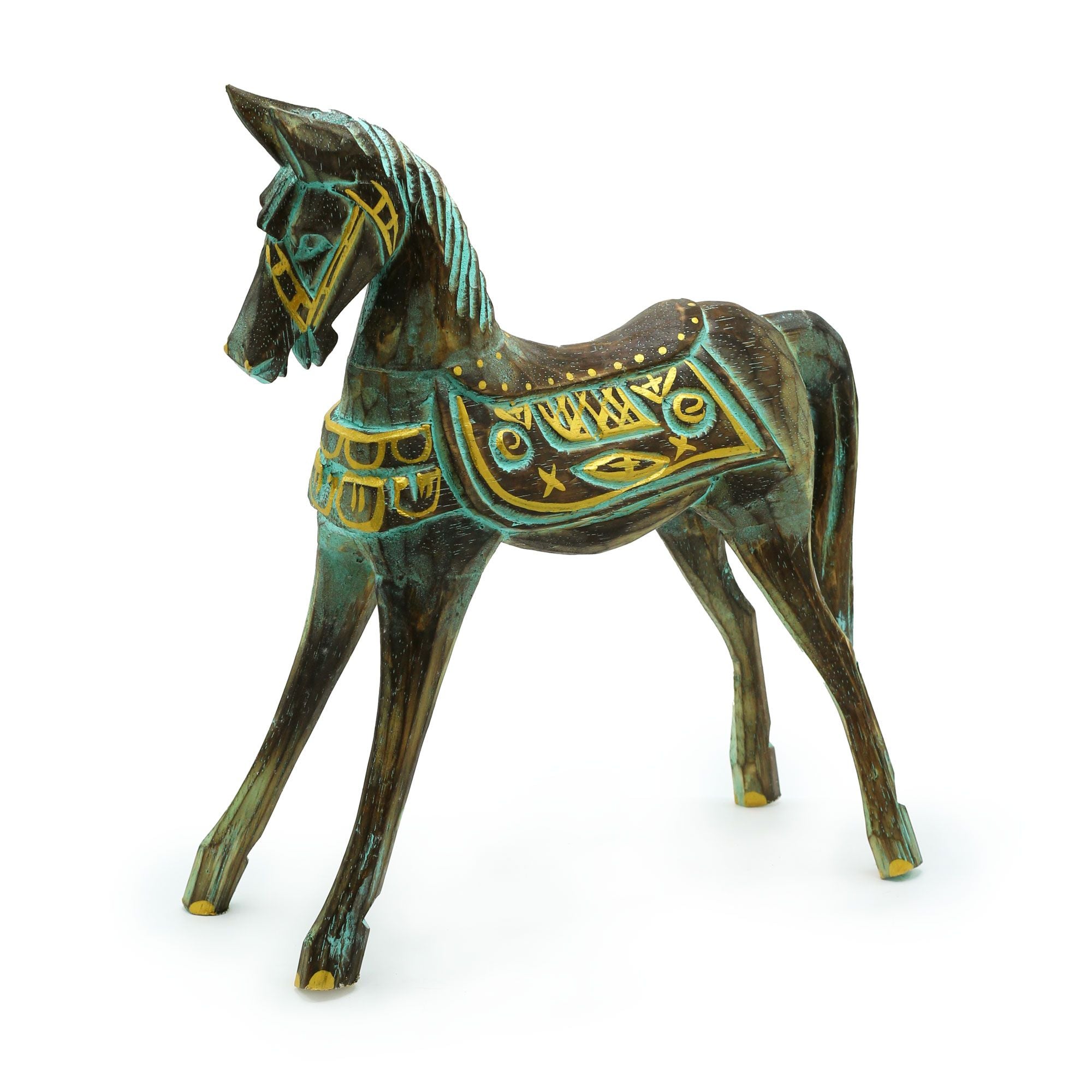 Large Gold & Turquoise Horse 32cm