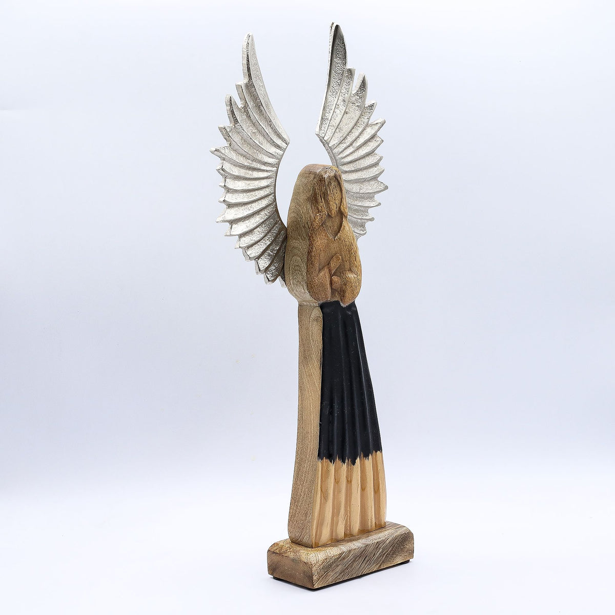 Large Mango Wood Guardian Angel - Metal Wings & Enamel