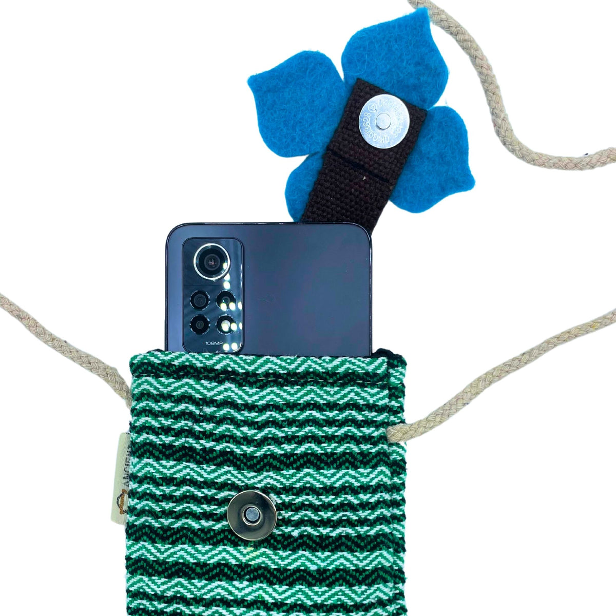 Phone Holder Bag - Green Stripes Flower Decor