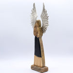 Large Mango Wood Guardian Angel - Metal Wings & Enamel