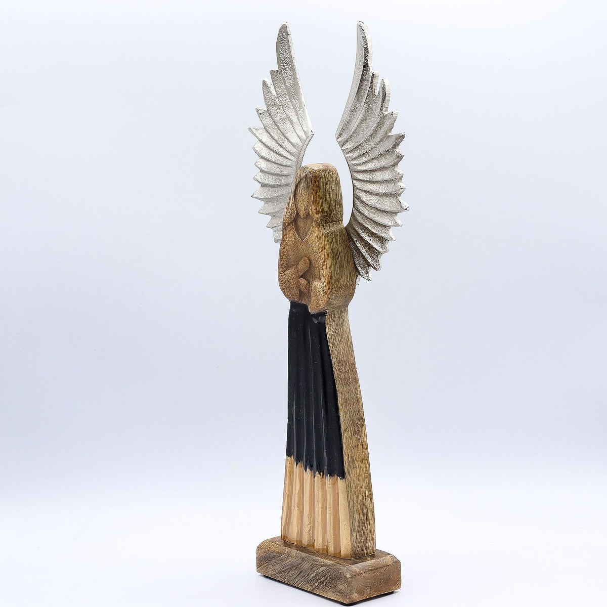 Large Mango Wood Guardian Angel - Metal Wings & Enamel