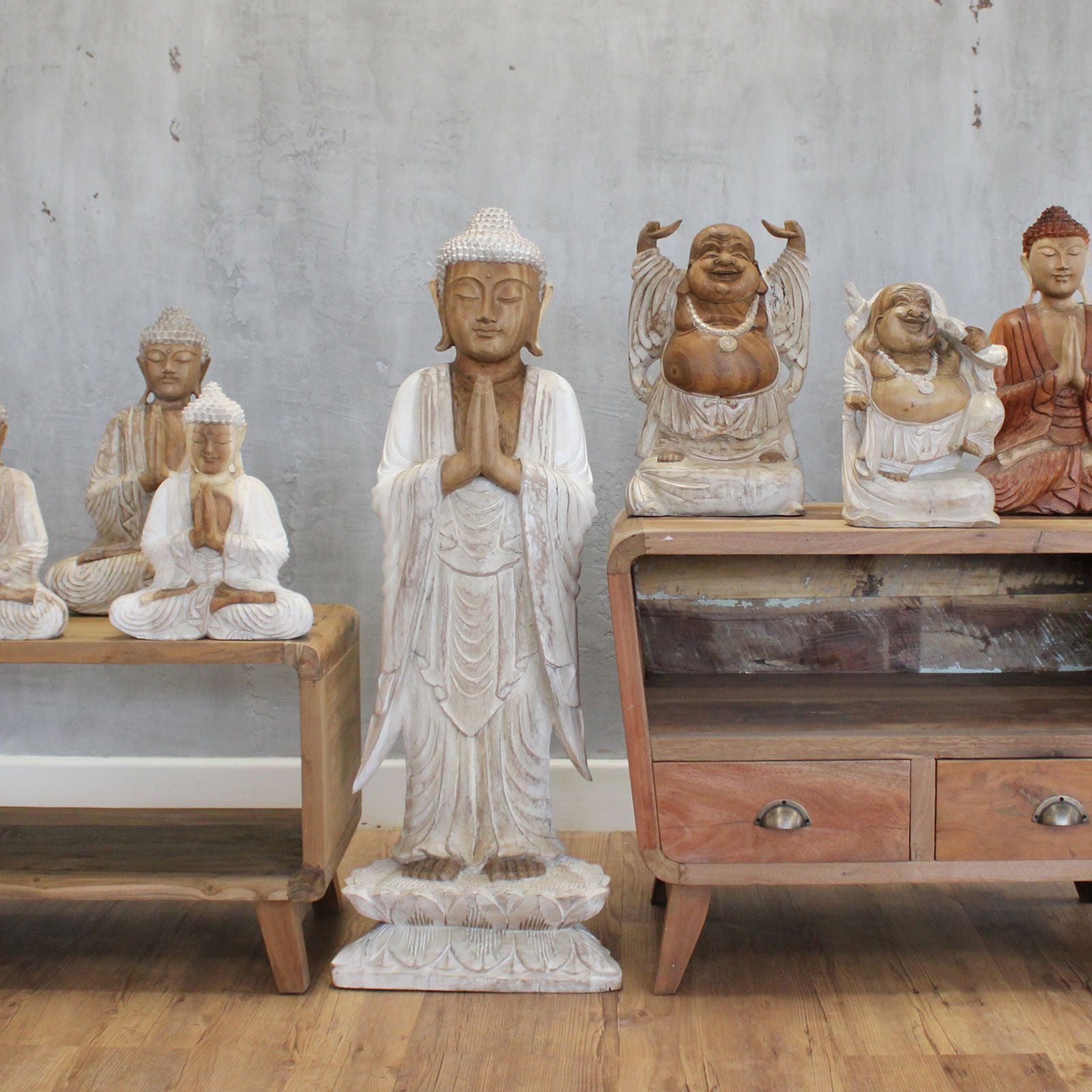 Buddha Statue Standing Whitewash 1m Welcome