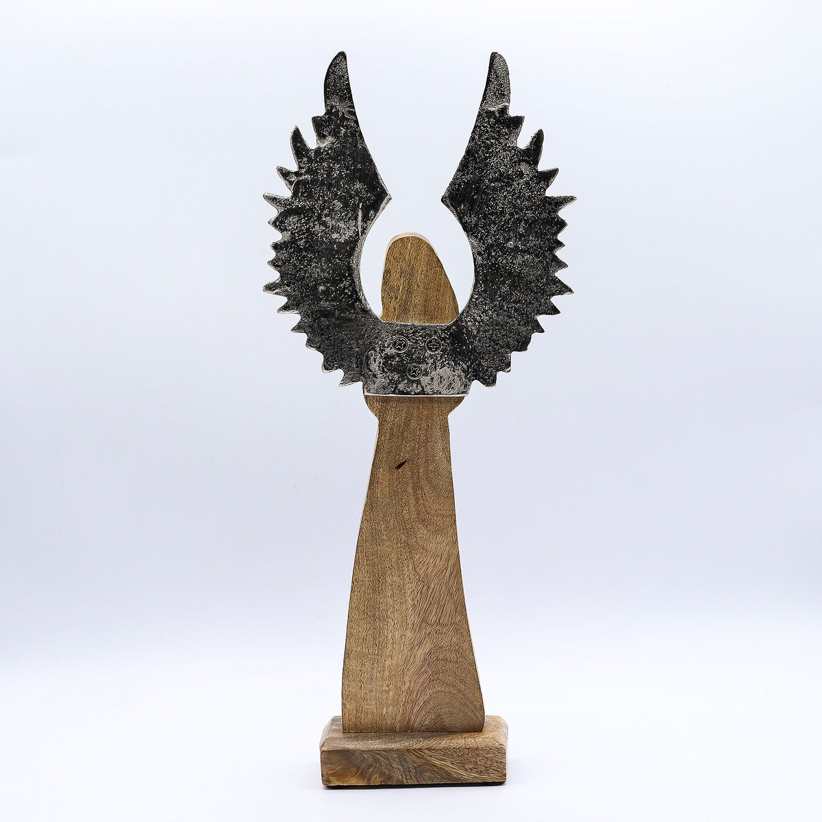 Large Mango Wood Guardian Angel - Metal Wings & Enamel