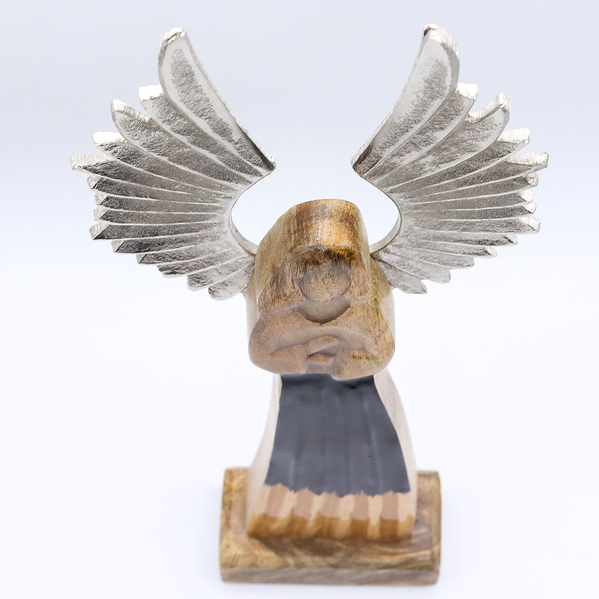 Large Mango Wood Guardian Angel - Metal Wings & Enamel