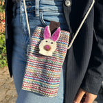 Phone Holder Bag - Pink Stripes Bunny Decor