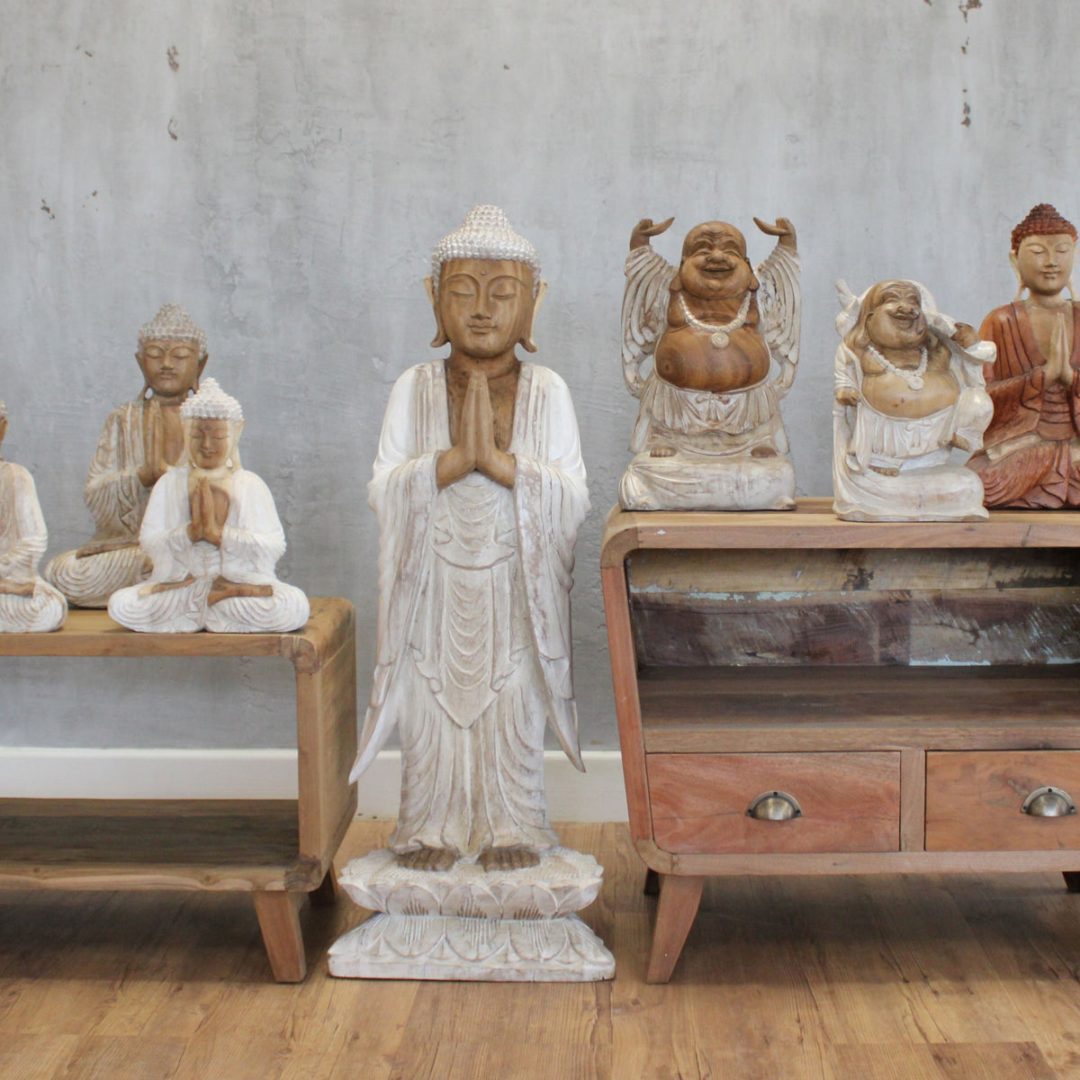 Buddha Statue Standing Whitewash 1m Welcome