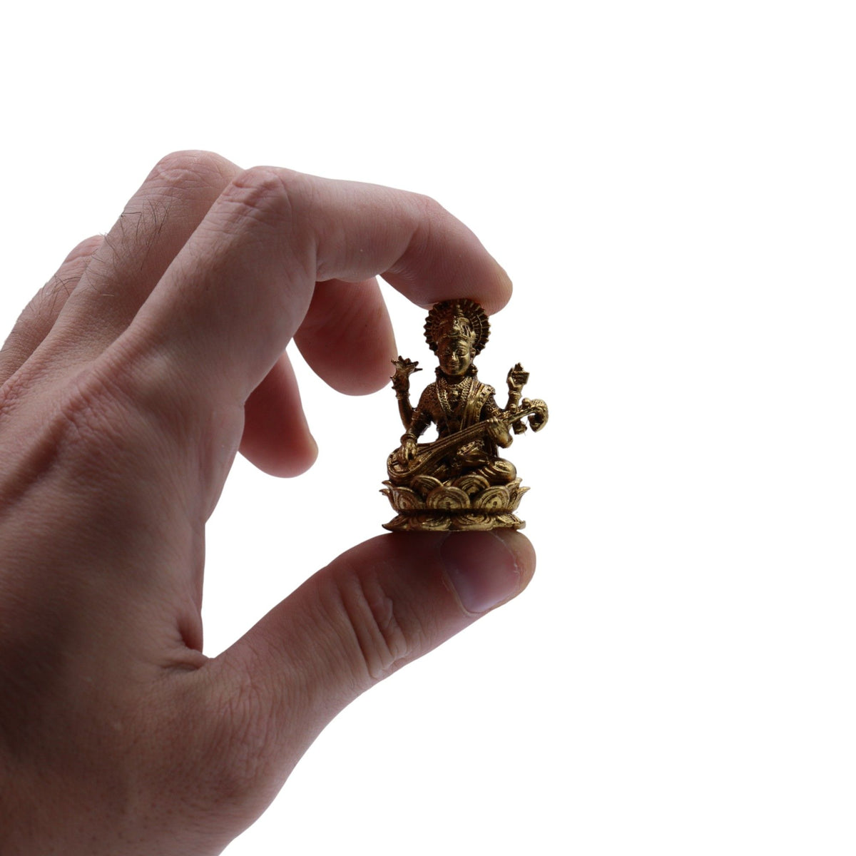 Brass Miniature Gods - Saraswati 22gms 34mm