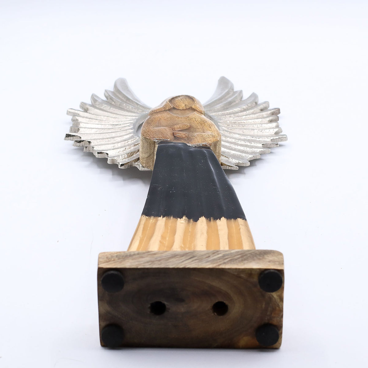 Large Mango Wood Guardian Angel - Metal Wings & Enamel