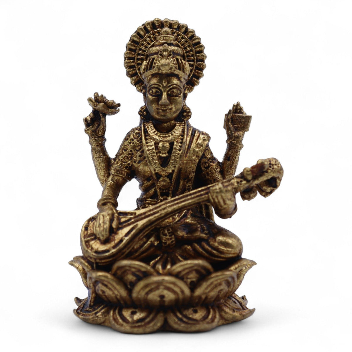 Brass Miniature Gods - Saraswati 52gms 49mm