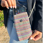 Phone Holder Bag - Pink Stripes Bunny Decor