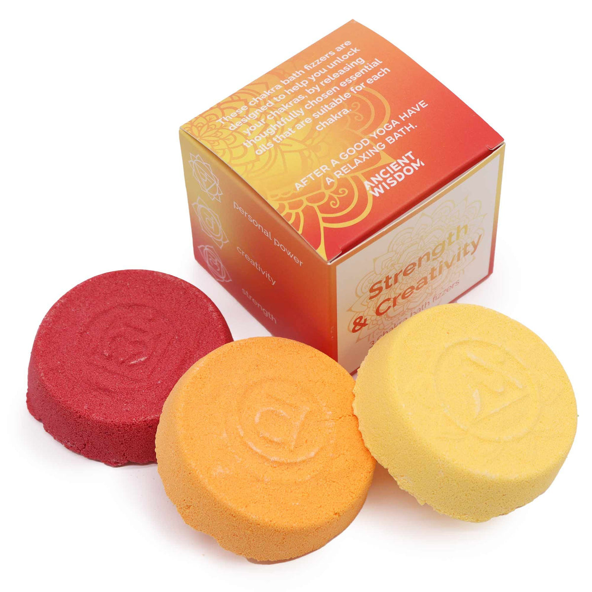 Chakra Bath Fizz - Small box - Strength & Creativity - Angled view - ORIVON Collection