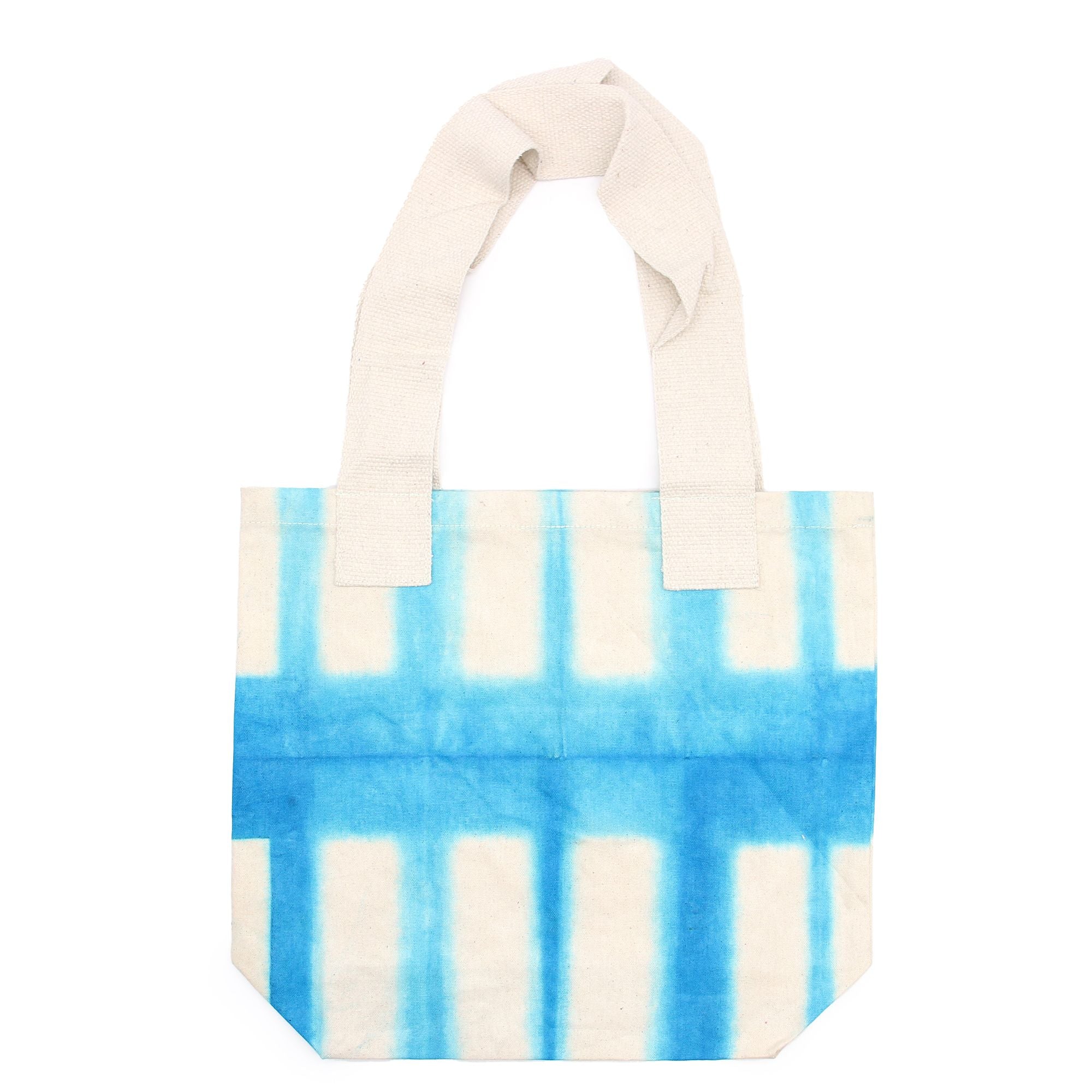 Natural Tye-Dye Cotton Bag - Sky Blue Blocks