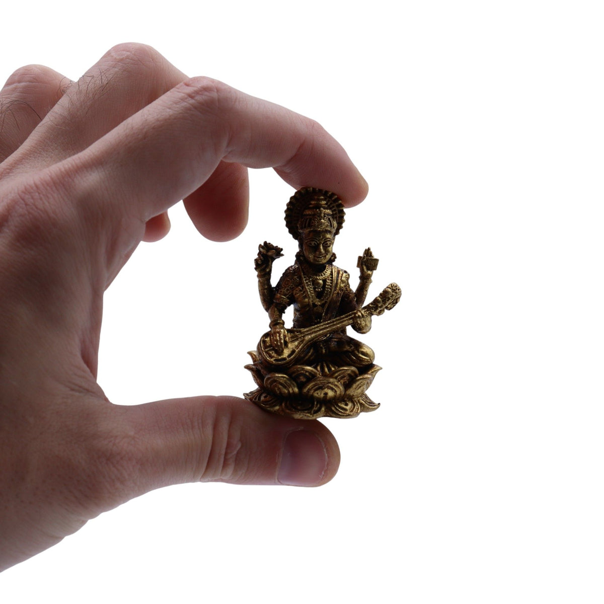 Brass Miniature Gods - Saraswati 52gms 49mm