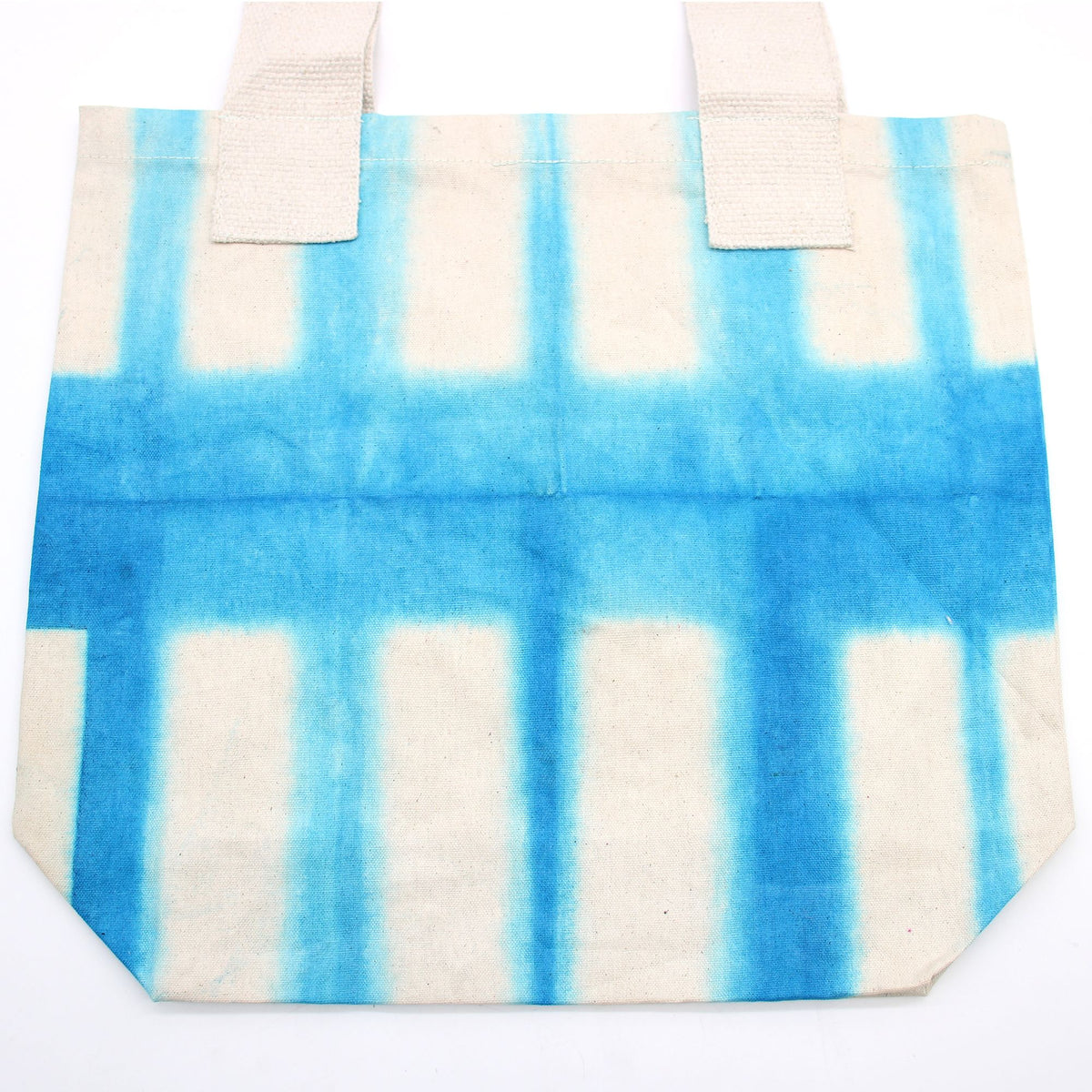 Natural Tye-Dye Cotton Bag - Sky Blue Blocks