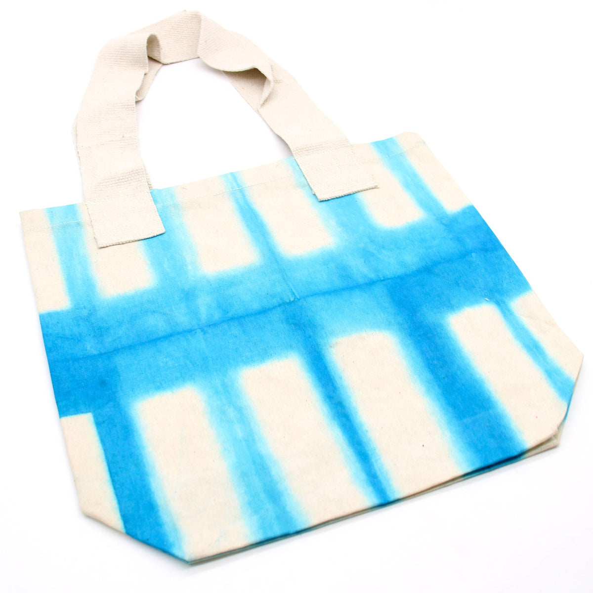 Natural Tye-Dye Cotton Bag - Sky Blue Blocks