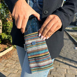 Phone Holder Bag - Multi White Stripes Owl Decor